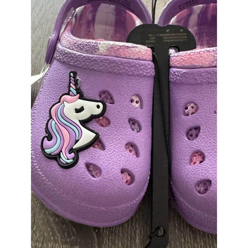 Butterfly & Unicorn Toddler Sz 7 Clogs New Lot of 2 Purple And Pink Adorable Set